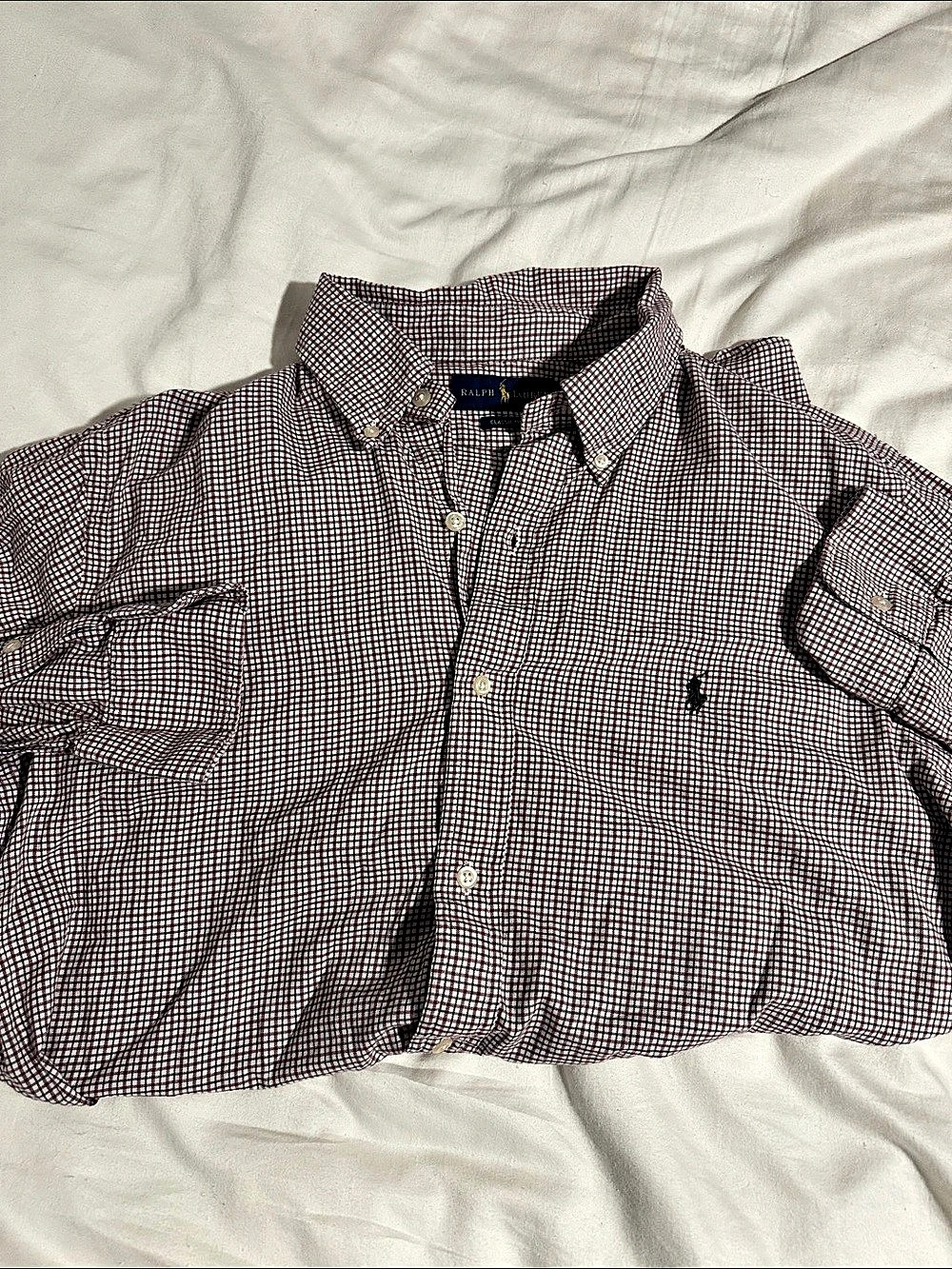 Ralph Lauren Classic Fit Checkered Button Down in White & Red Large long sleeve
